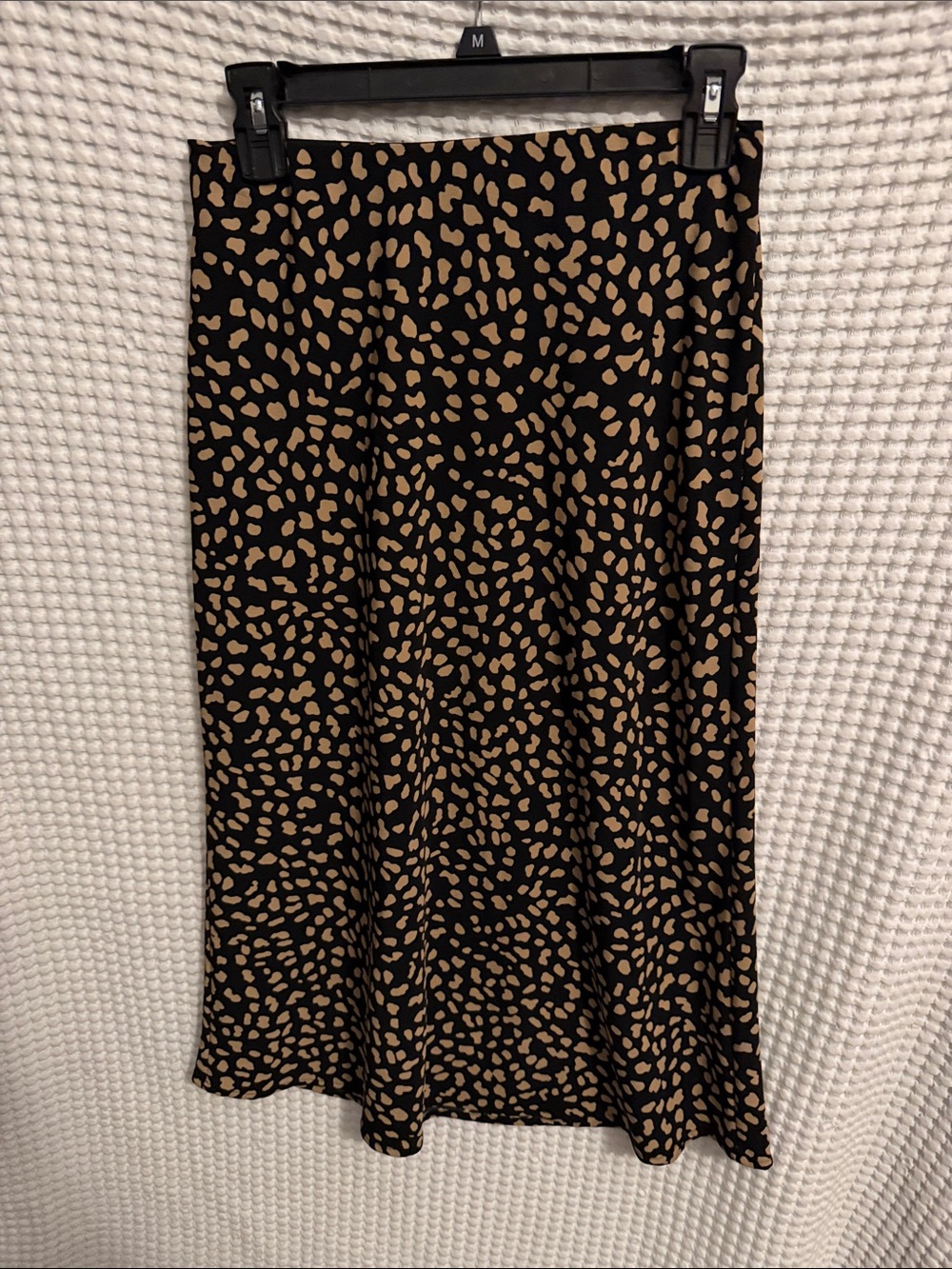 Sanctuary Black Midi Skirt with Tan Spot Print